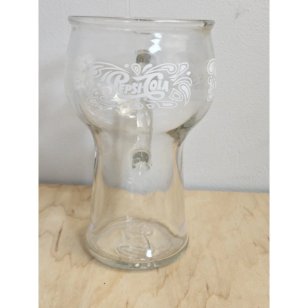 Vintage Pepsi-Cola Glass Stein Mug White Logo Handle Soda Pop Drinking Cup